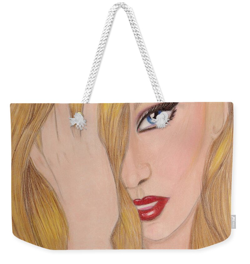 Fashion Weekender Tote Bag featuring the drawing Gigi by Dorothy Lee