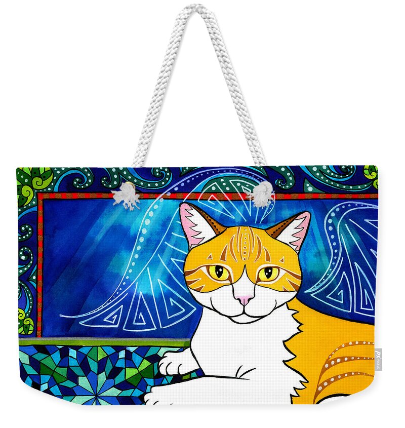 Cat Weekender Tote Bag featuring the painting Ginger Angel Cat Painting by Dora Hathazi Mendes