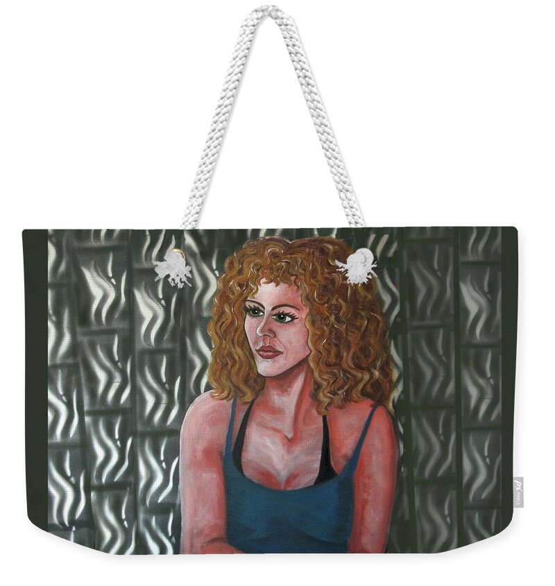 Portrait Weekender Tote Bag featuring the painting Girl and Tiles by Joan Stratton