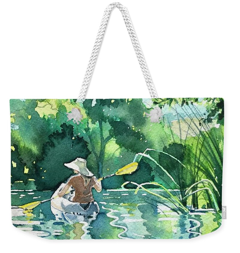 Summer Weekender Tote Bag featuring the painting Girl in a Hat by Luisa Millicent
