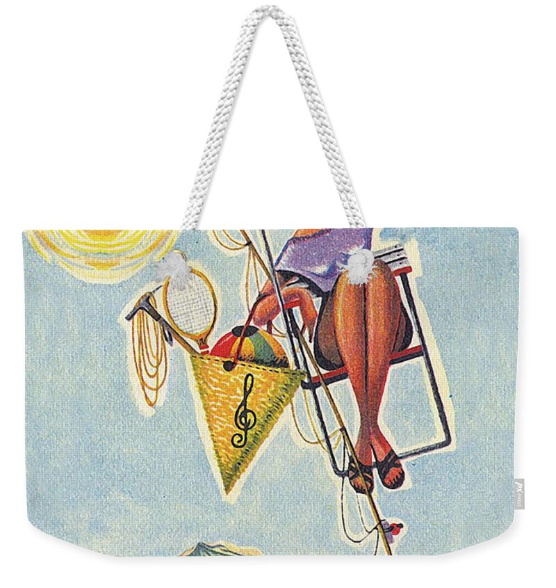 Girl Weekender Tote Bag featuring the digital art Girl on a ski lift by Long Shot