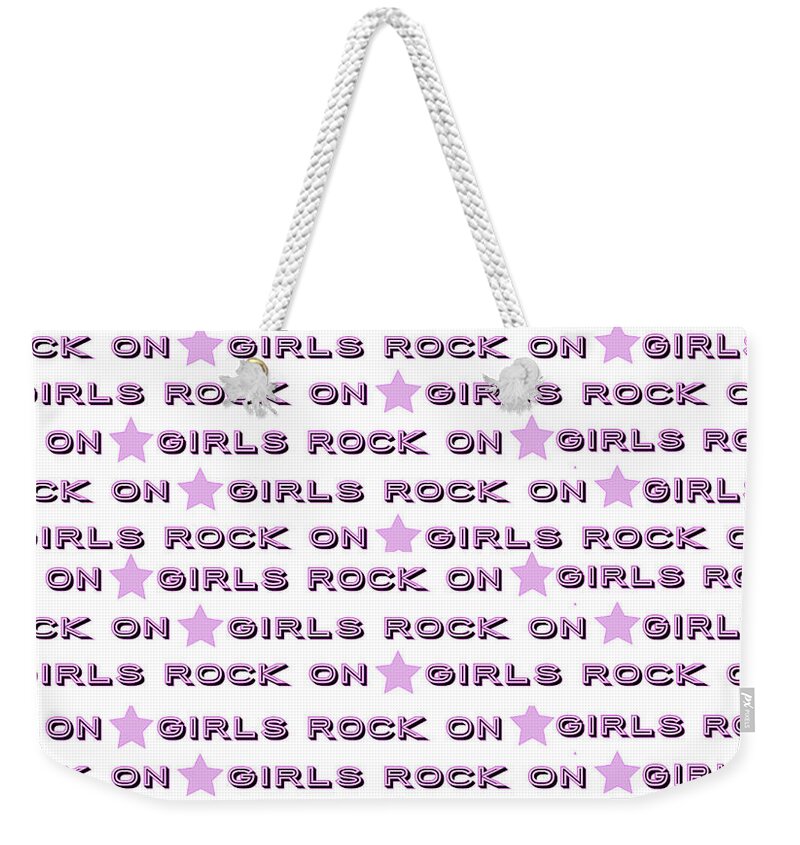 Repeated Font Pattern Weekender Tote Bag featuring the digital art Girls Rock On by Ashley Rice