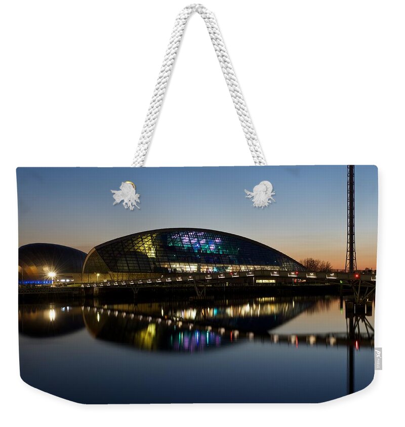 Dusk Weekender Tote Bag featuring the photograph Glasgow Science Center by Stephen Taylor