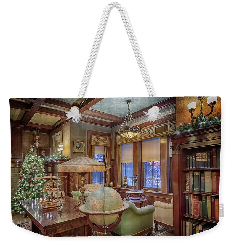 Glensheen Weekender Tote Bag featuring the photograph Glensheen Library #1 by Susan Rissi Tregoning
