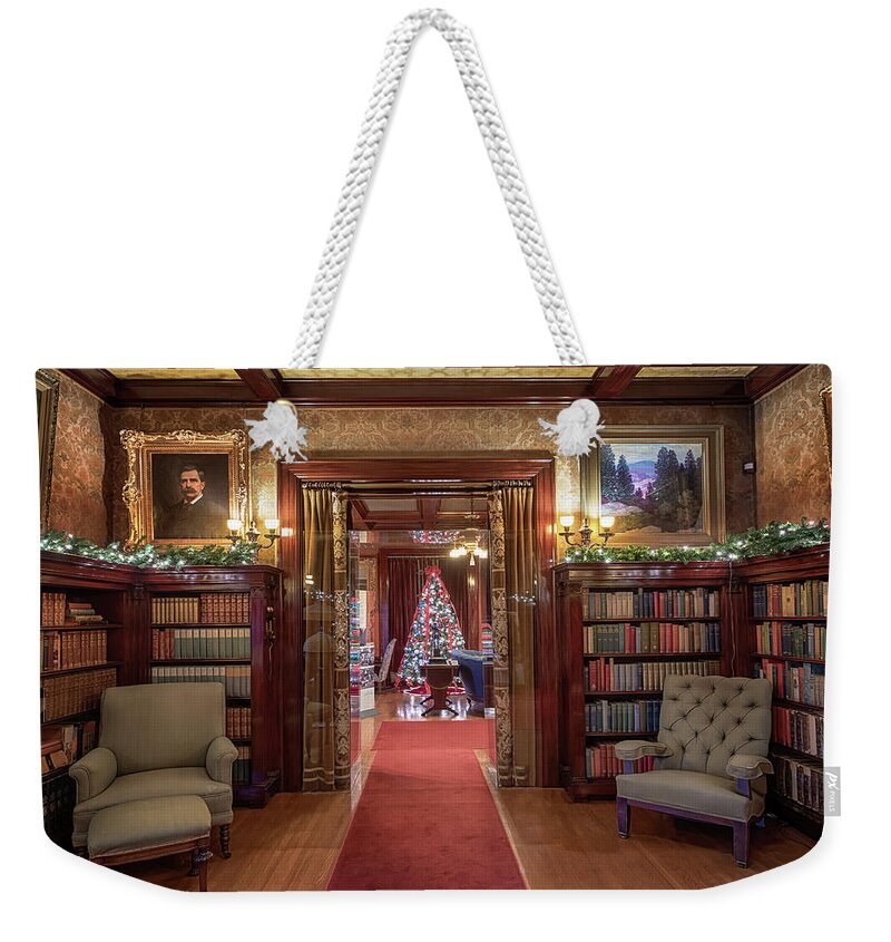 Glensheen Weekender Tote Bag featuring the photograph Glensheen Library #3 by Susan Rissi Tregoning
