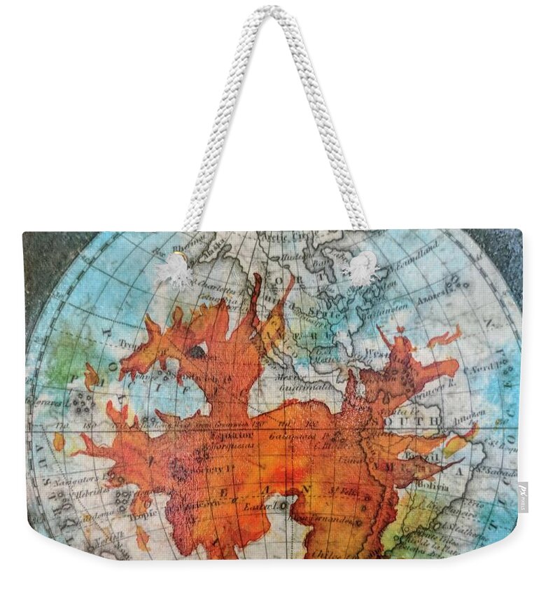 Globe Weekender Tote Bag featuring the painting Global Warming by Misty Morehead