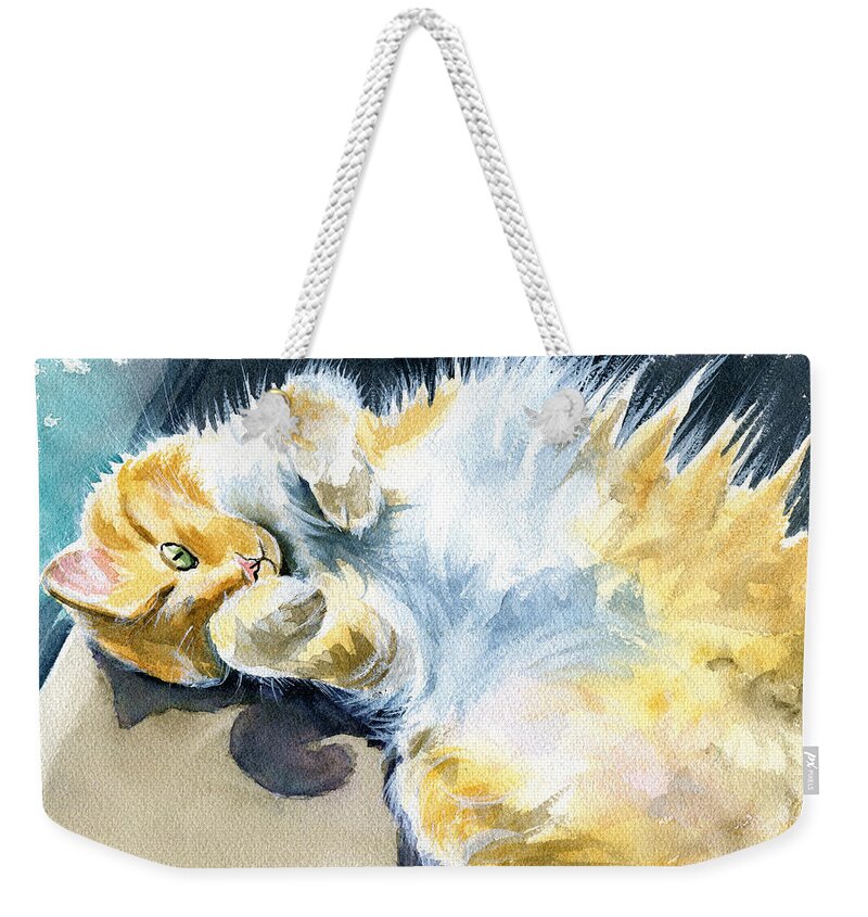 Cat Weekender Tote Bag featuring the painting Glorious Floof by Dora Hathazi Mendes