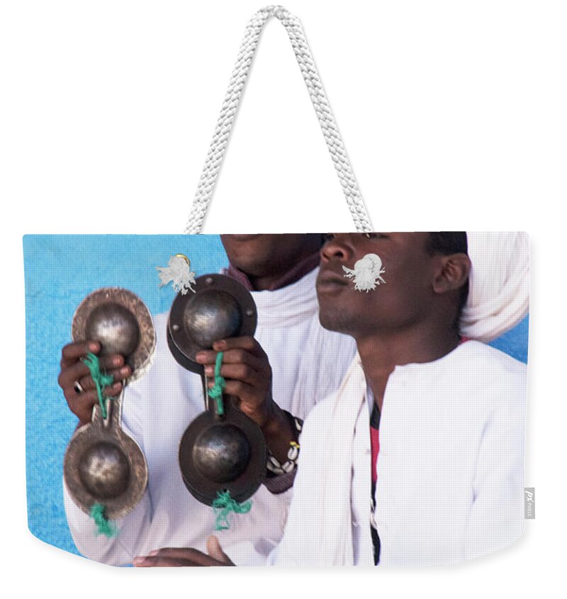 Gnaoua Weekender Tote Bag featuring the photograph Gnaouan Musicians by Jessica Levant