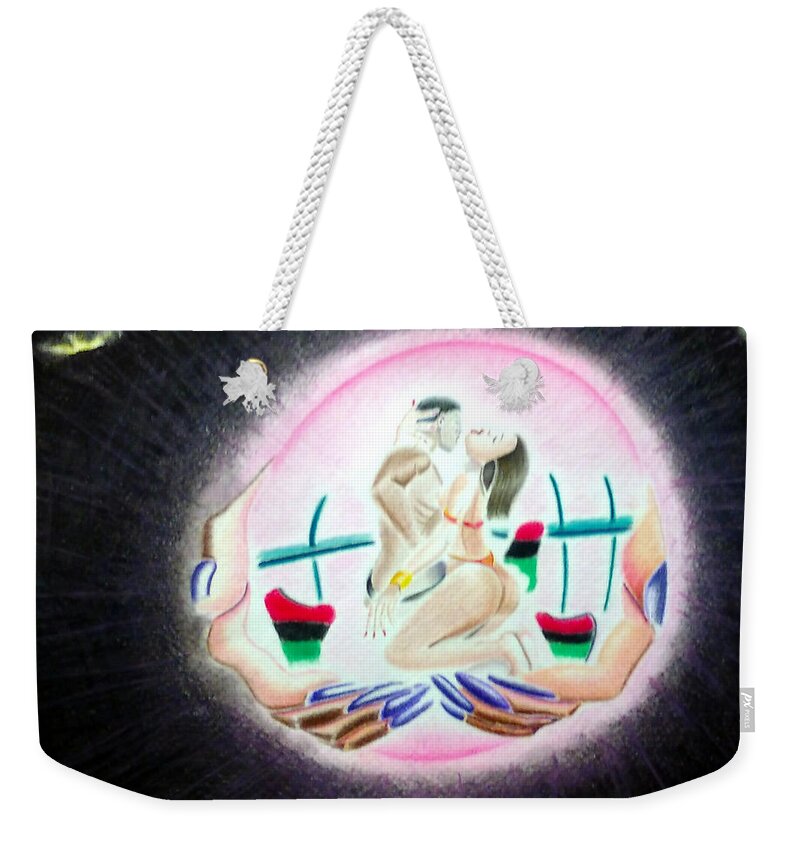 Black Art Weekender Tote Bag featuring the drawing God Is A Woman by Donald C-Note Hooker