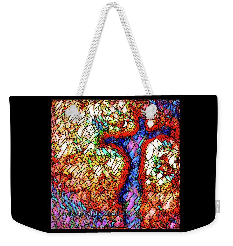 Bible Weekender Tote Bag featuring the digital art God So Loved the World by Barry Wills