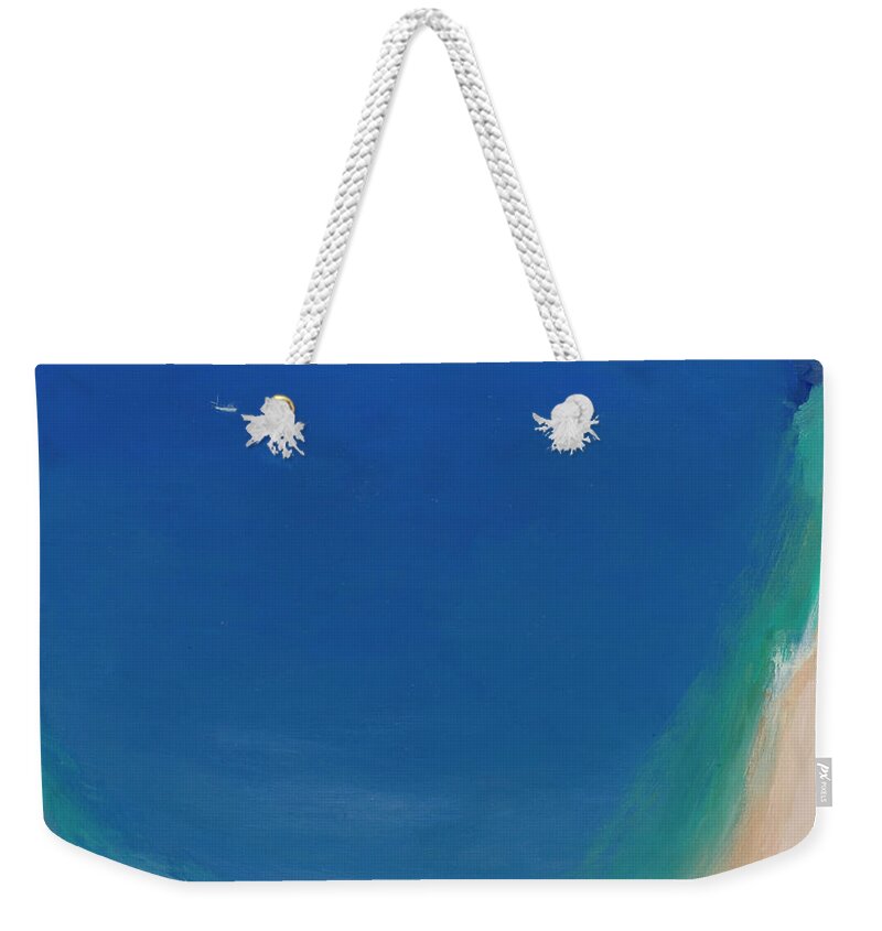 Blue Weekender Tote Bag featuring the painting Godrevy by John Miller