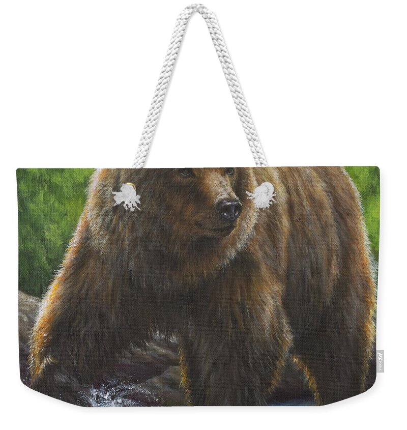 Bear Weekender Tote Bag featuring the painting In Search of Fish by Kim Lockman
