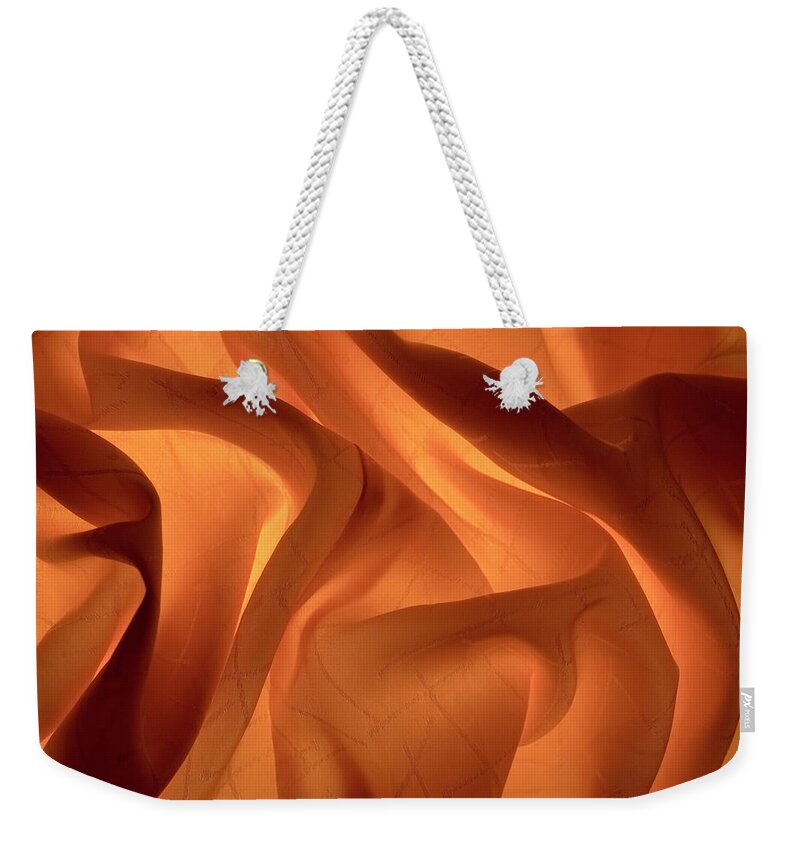 Shadow Weekender Tote Bag featuring the photograph Gold Fiery Silk Fabric 1 by Jcarroll-images