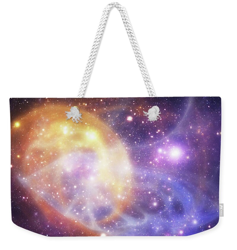 Black Color Weekender Tote Bag featuring the photograph Gold Space Galaxy by Sololos