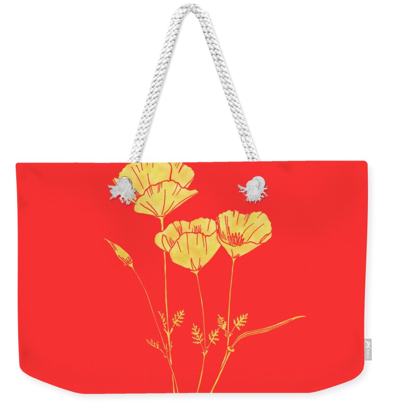 California Weekender Tote Bag featuring the painting Golden California Poppy by Masha Batkova