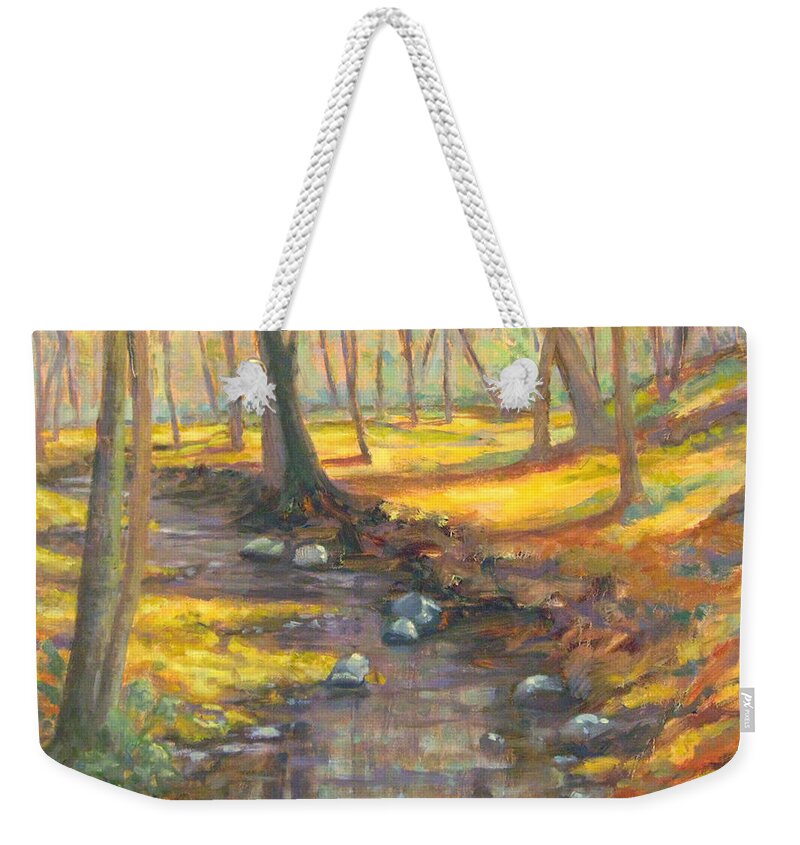 Landscape Weekender Tote Bag featuring the painting Golden Days Fall Landscape by Robie Benve