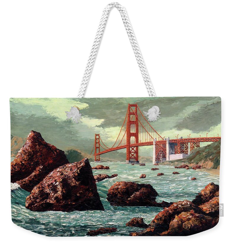 Golden Gate Bridge Weekender Tote Bag featuring the painting Golden Gate Bridge / San Francisco, California by David Arrigoni