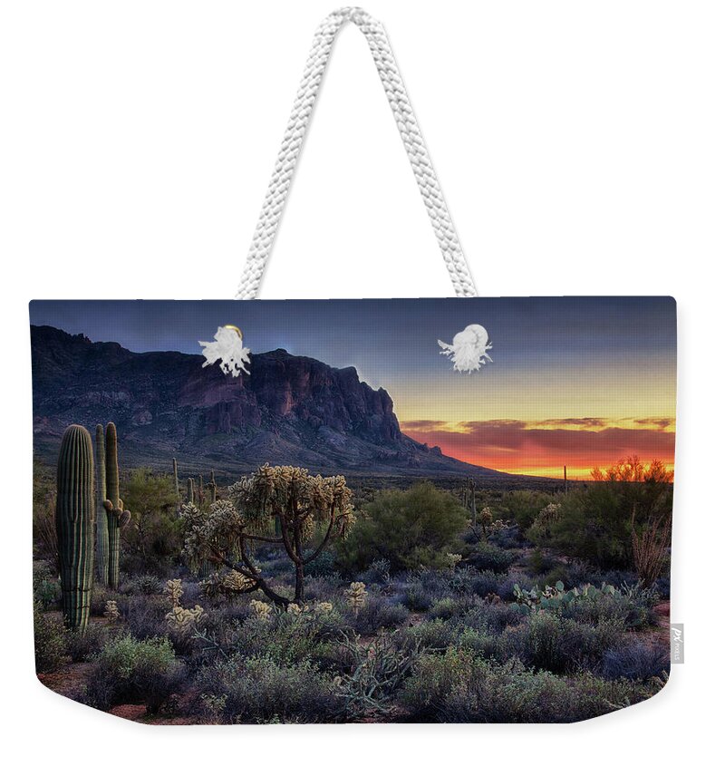 Sunset Weekender Tote Bag featuring the photograph Golden Horizons by Saija Lehtonen