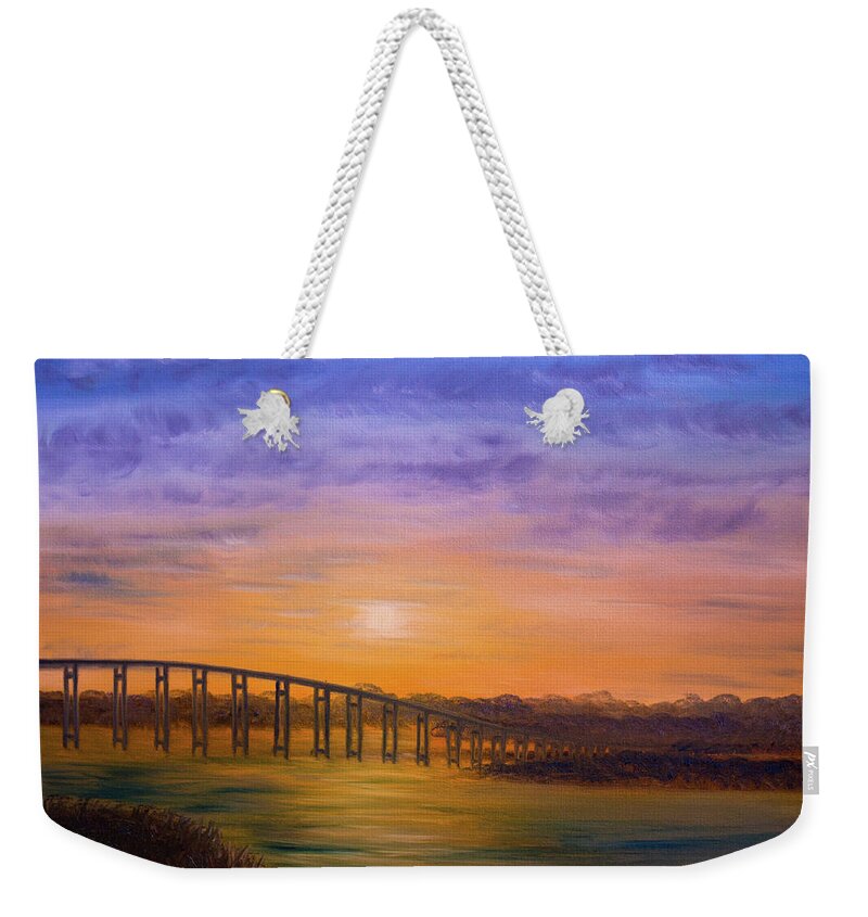 Sunset Weekender Tote Bag featuring the painting Golden Spirit by Renee Logan