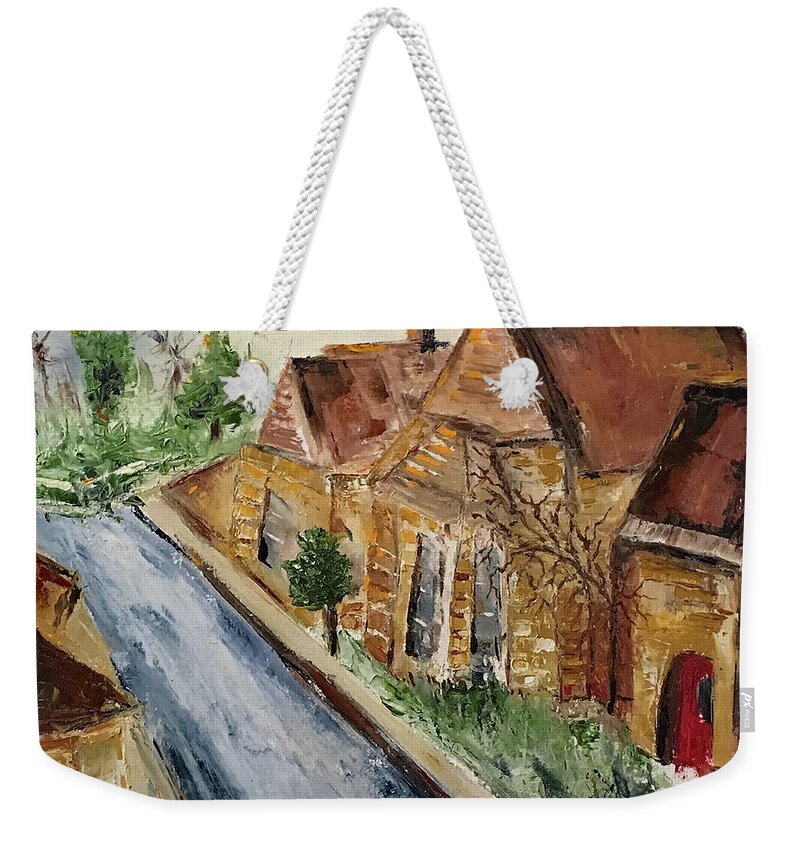 Cotswold Weekender Tote Bag featuring the painting Golden Stone by Roxy Rich