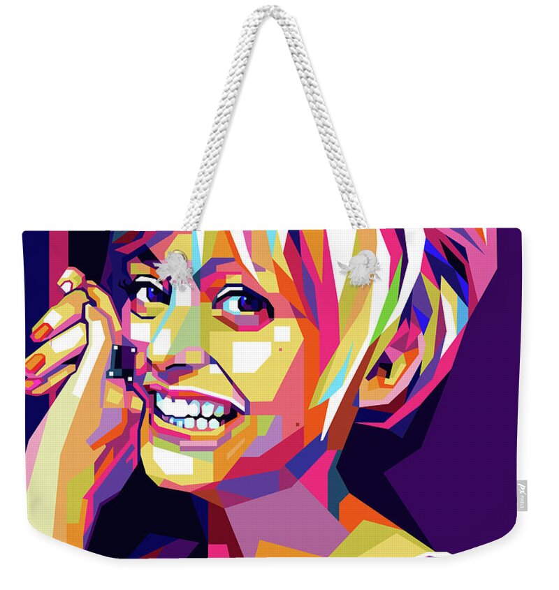 Goldie Hawn Weekender Tote Bag featuring the digital art Goldie Hawn pop art by Movie World Posters