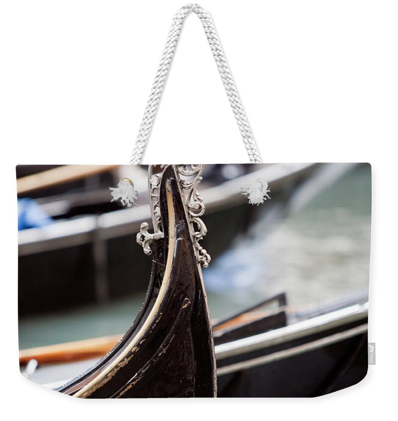 The End Weekender Tote Bag featuring the photograph Gondola Detail In Venice Canal by Lillisphotography