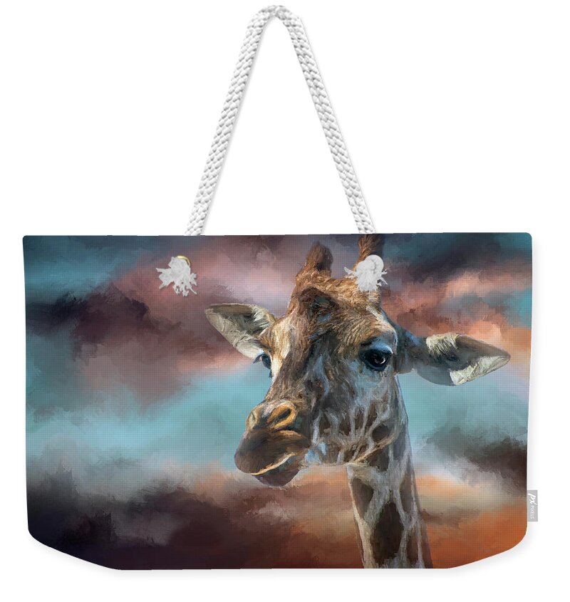 Giraffe Weekender Tote Bag featuring the painting Good Night Giraffe by Jeanette Mahoney