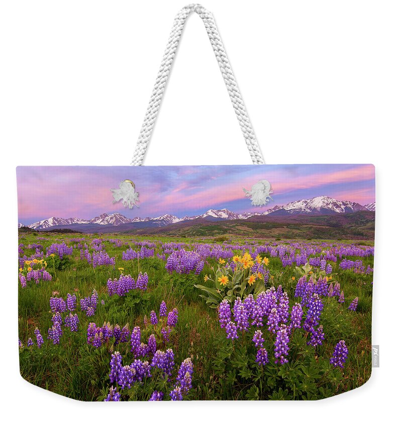 Gore Range Weekender Tote Bag featuring the photograph Gore Range Sunrise by Aaron Spong