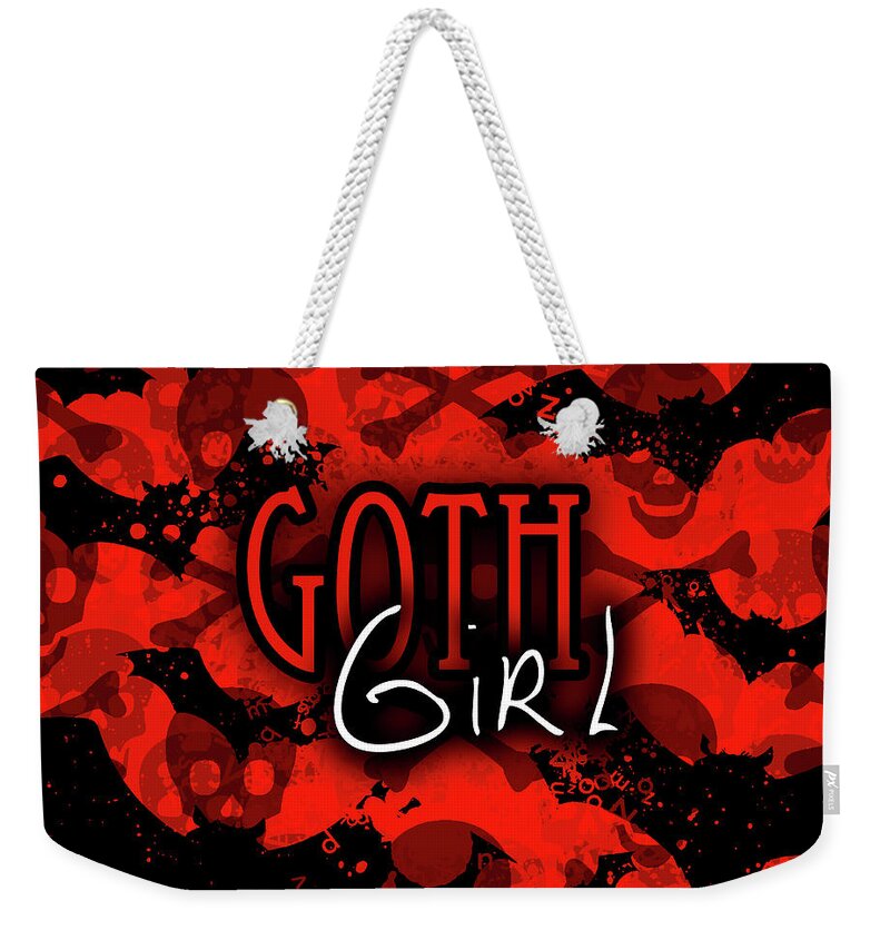 Goth Weekender Tote Bag featuring the digital art Goth Girl Graphic by Roseanne Jones