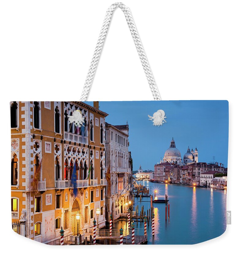 Clear Sky Weekender Tote Bag featuring the photograph Grand Canal, Basilica Di Santa Maria by Jorg Greuel