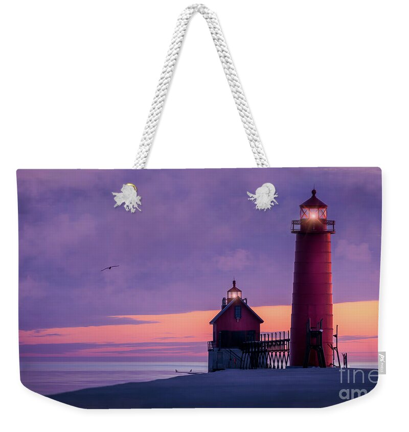 Grand Haven Weekender Tote Bag featuring the photograph Grand Haven Lighthouses, Michigan by Liesl Walsh