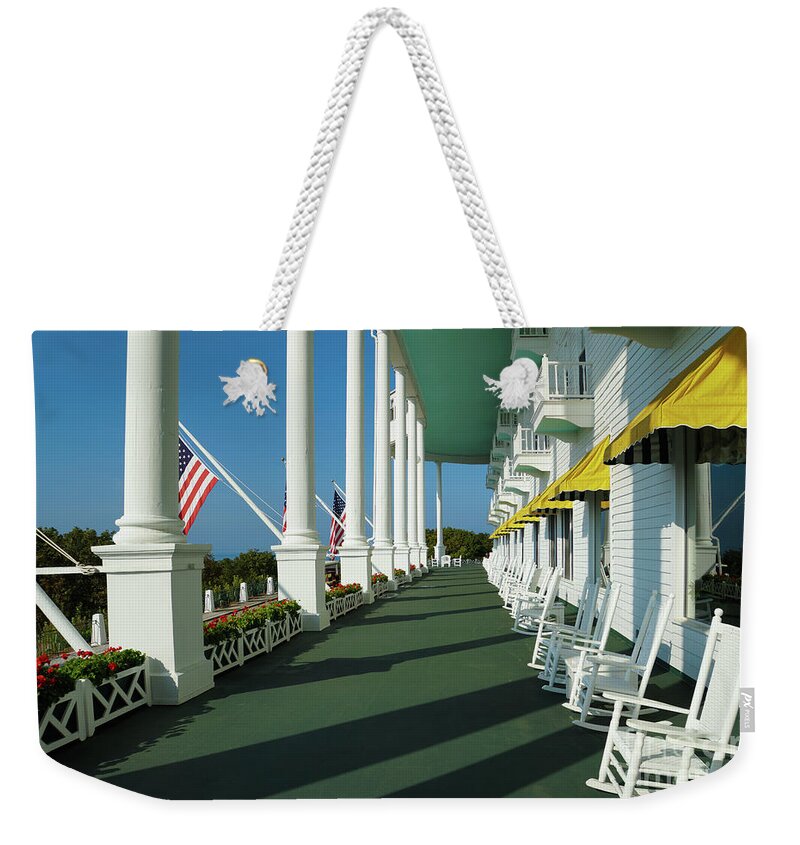 Grand Hotel Porch Weekender Tote Bag featuring the photograph Grand Hotel Porch by Rachel Cohen