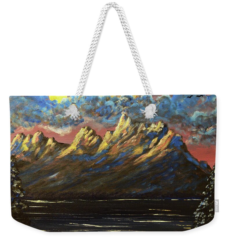 Sunrise Weekender Tote Bag featuring the painting Grand Teton Dawn by Chance Kafka