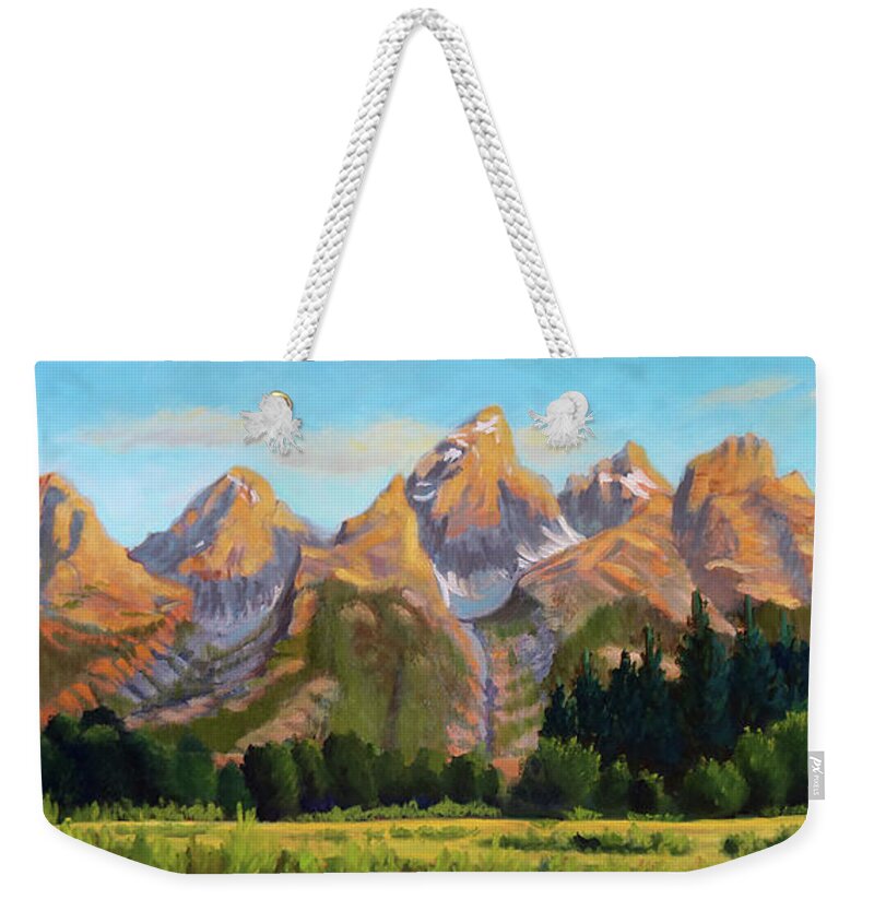 Grand Tetons Weekender Tote Bag featuring the painting Grand Tetons by Kevin Hughes