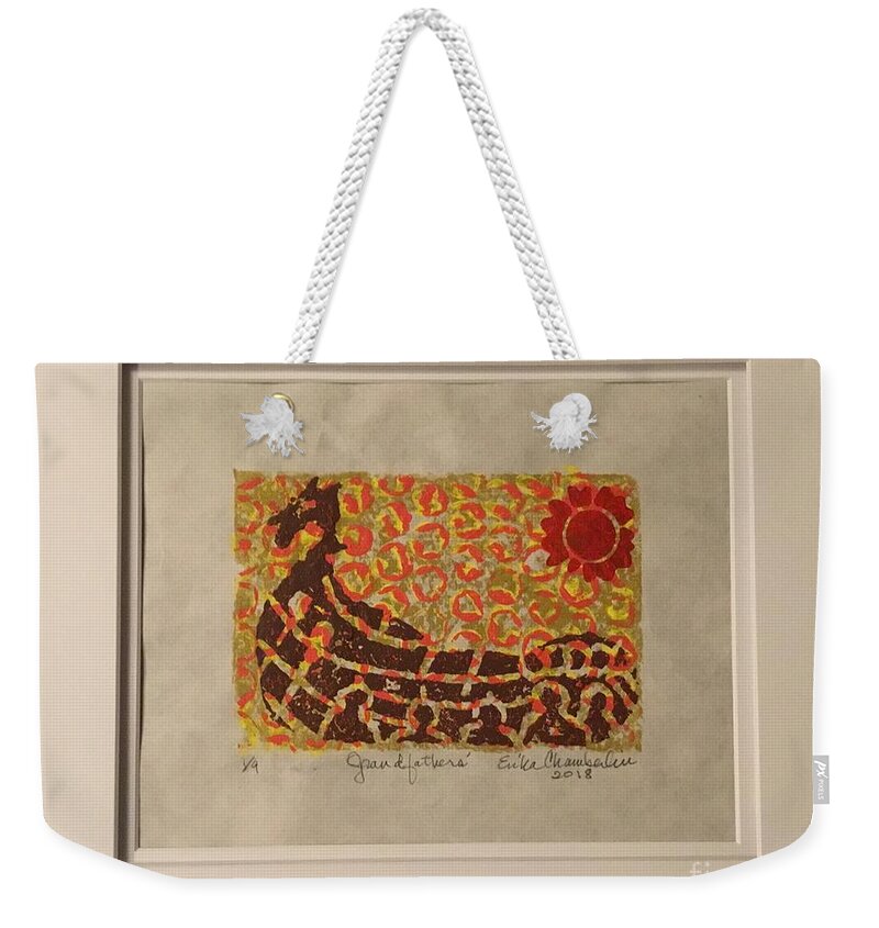 Viking Weekender Tote Bag featuring the mixed media Grandfathers by Erika Jean Chamberlin