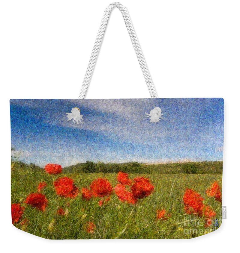Art Weekender Tote Bag featuring the digital art Grassland and Red Poppy Flowers 3 by Jean Bernard Roussilhe
