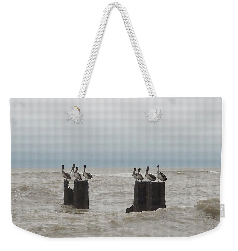 Water Weekender Tote Bag featuring the photograph Gray Day over the Gulf by Jerry Connally