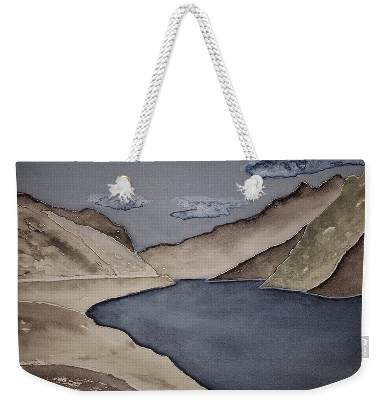 Watercolor Weekender Tote Bag featuring the painting Gray Land Lore by John Klobucher