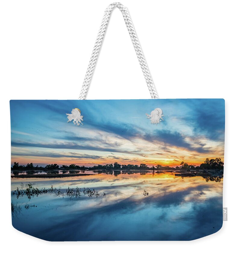 Gray Lodge Wildlife Area Weekender Tote Bag featuring the photograph Gray Lodge Sunset by Mike Ronnebeck
