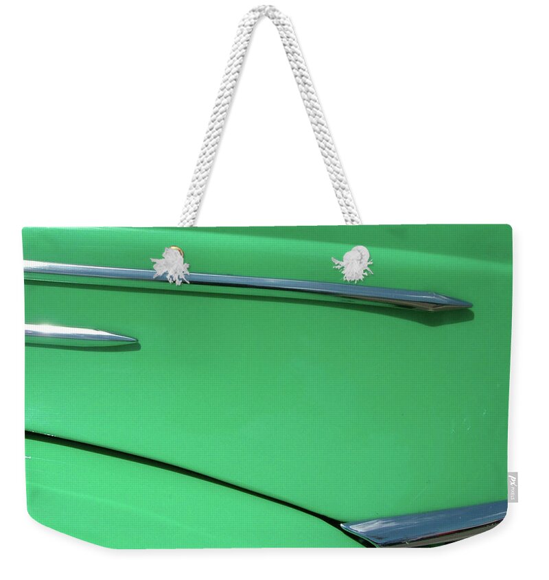 Hot Rod Weekender Tote Bag featuring the photograph Green Chrome by Katherine N Crowley