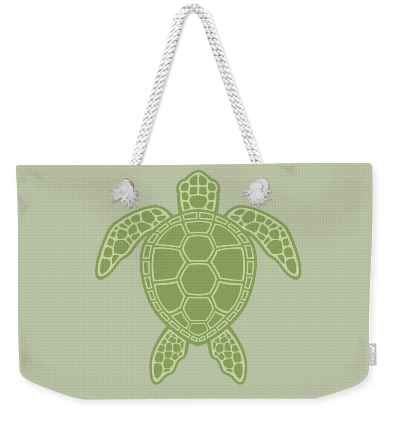 Green Weekender Tote Bag featuring the digital art Green Sea Turtle by John Schwegel
