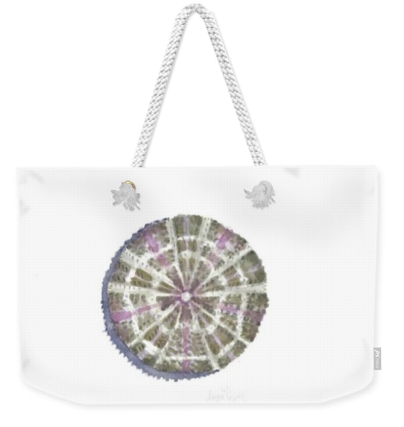 Urchin Weekender Tote Bag featuring the painting Green Urchin by Maggii Sarfaty