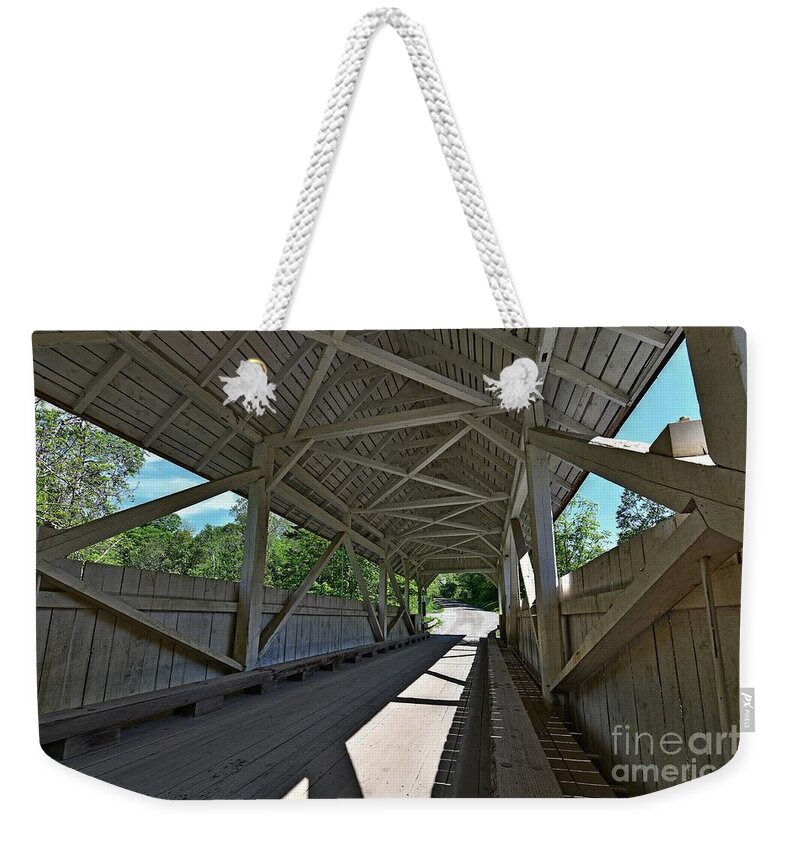 Covered Bridge Weekender Tote Bag featuring the photograph Greenbanks Hollow by Steve Brown