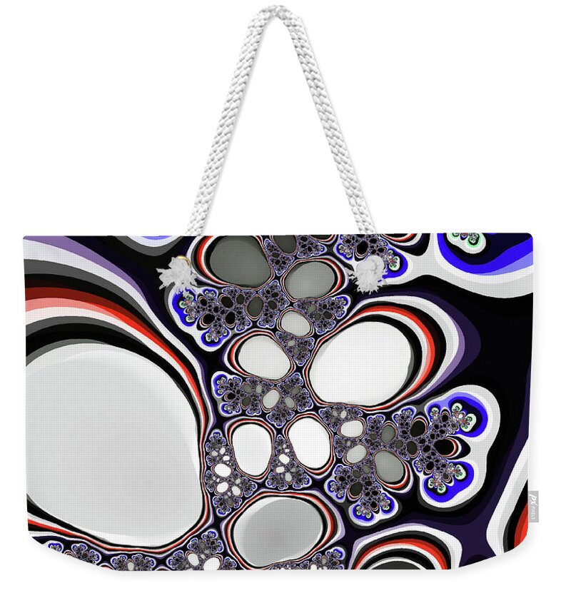 Abstract Weekender Tote Bag featuring the digital art Grey Fantasy Lakes Red Art by Don Northup