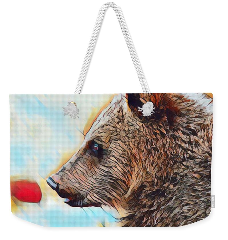 Wildlife Weekender Tote Bag featuring the digital art Grizzly Bear Art Montana Wildlife Travel Poster by Shelli Fitzpatrick