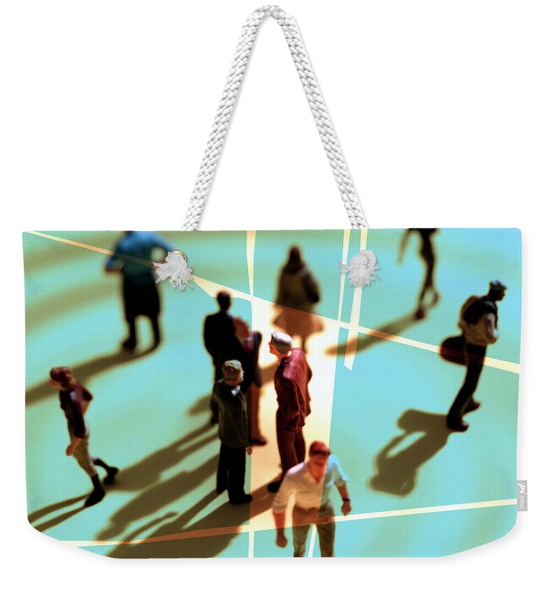 Across Weekender Tote Bag featuring the drawing Group of People Mingling on Blue Background by CSA Images