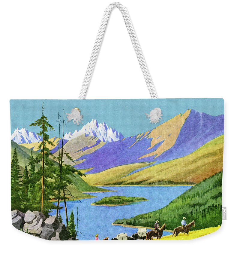 Adventure Weekender Tote Bag featuring the drawing Group on Horseback in the Mountains by CSA Images
