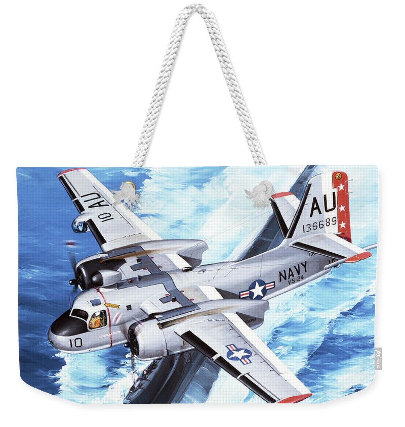 Military Aircraft Weekender Tote Bag featuring the painting Grumman S2F-1S1 Tracker by Jack Fellows