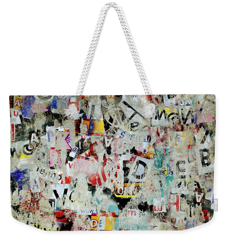 Grunge Weekender Tote Bag featuring the mixed media Grunge letter poster background by Jelena Jovanovic