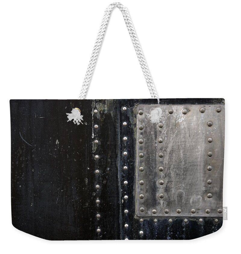 Black Color Weekender Tote Bag featuring the photograph Grunge Texture With Rivets 5 by Scottkrycia